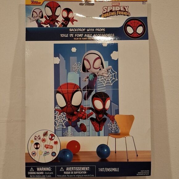 Marvel Spidey Amazing Friends Large Backdrop with 12 Photo Props - Picture 1 of 5